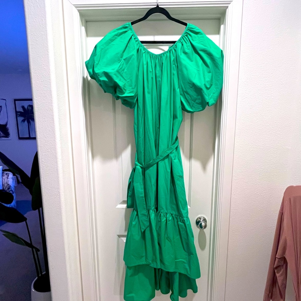 Green Puffy Sleeve Christopher John Rogers Dress